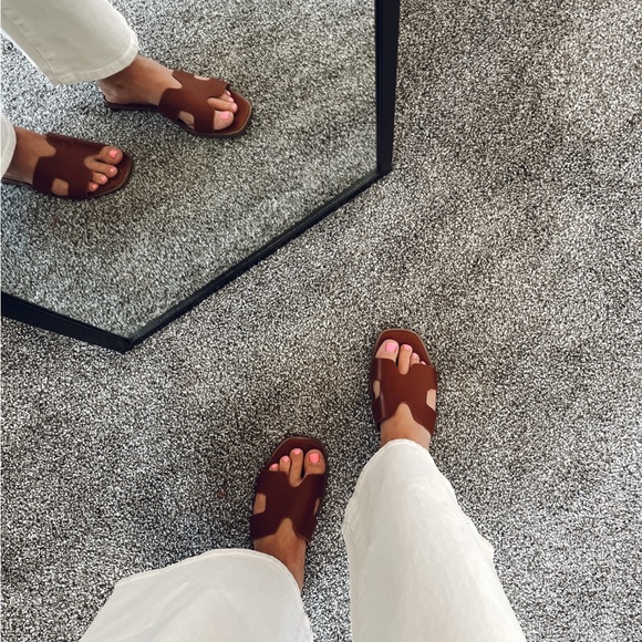 a new day Shoes - A New Day Brown Slide Sandals with H-Shaped Design